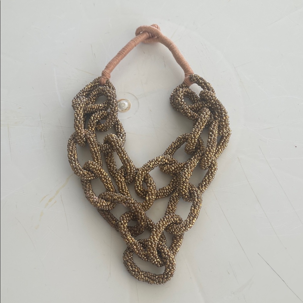 Statement Beaded Link Necklace in Bronze